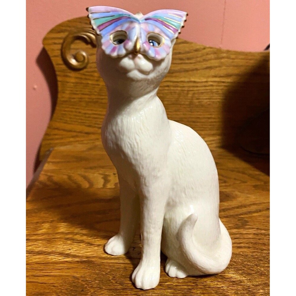 Lenox Masquerade Cat Figurine Porcelain With Iridescent Mask